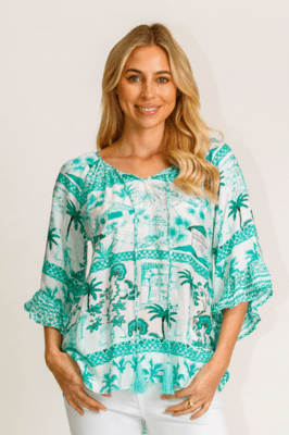 Lula Life Moffat Sleeve Top Sea.