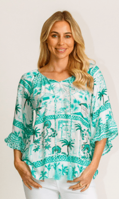 Lula Life Moffat Sleeve Top Sea.
