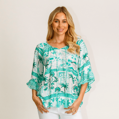 Lula Life Moffat Sleeve Top Sea.