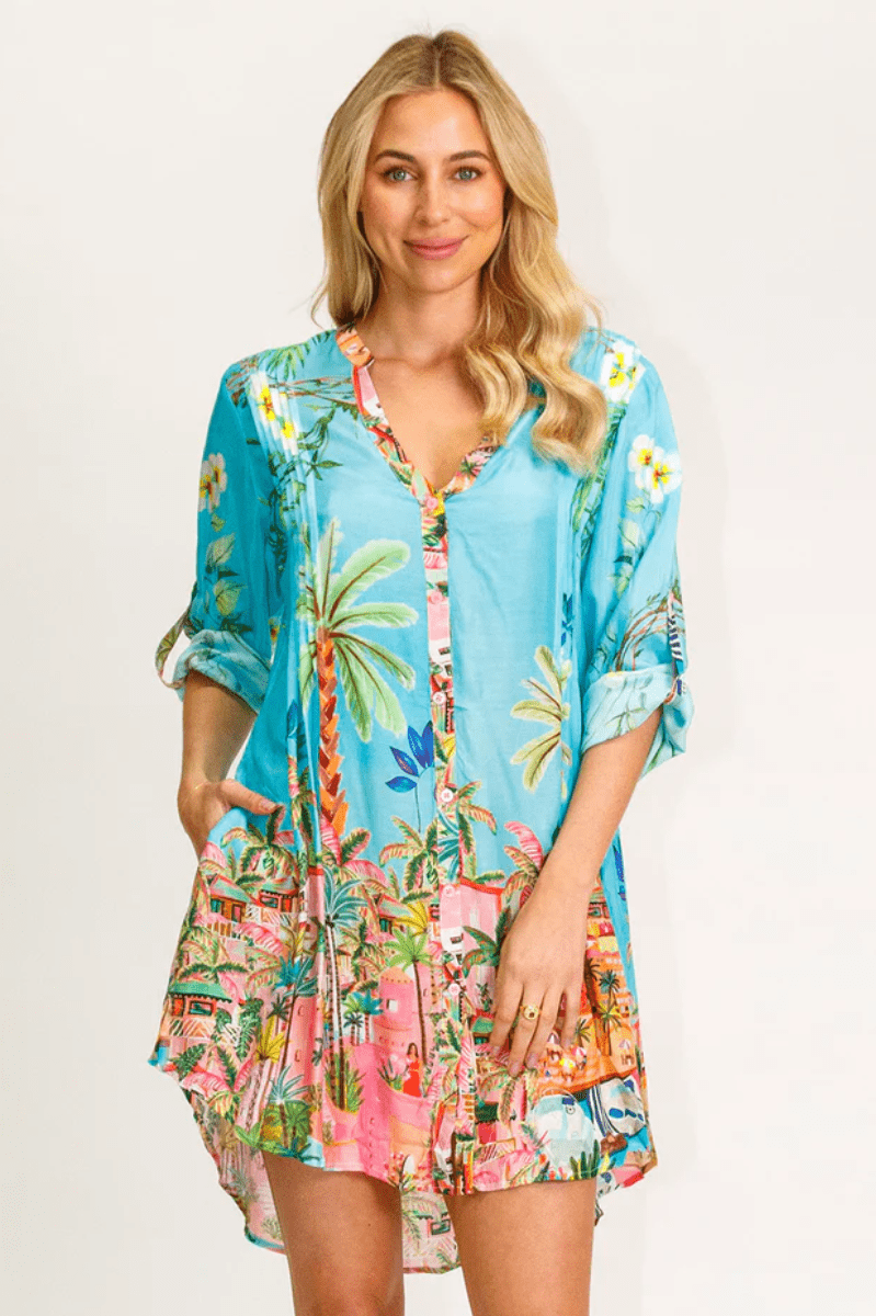 Lula Life Majorca Shirt Dress Lagoon.