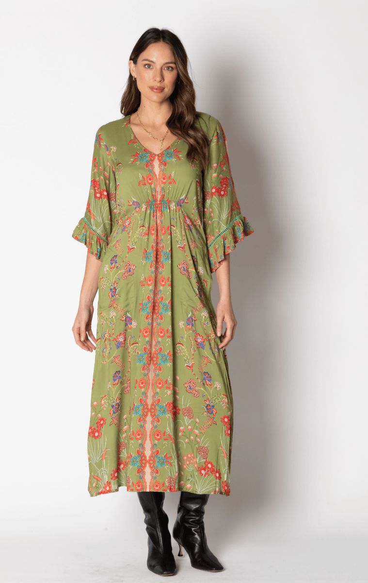Lula Soul Barcelona Shirred Midi Dress -Olive.