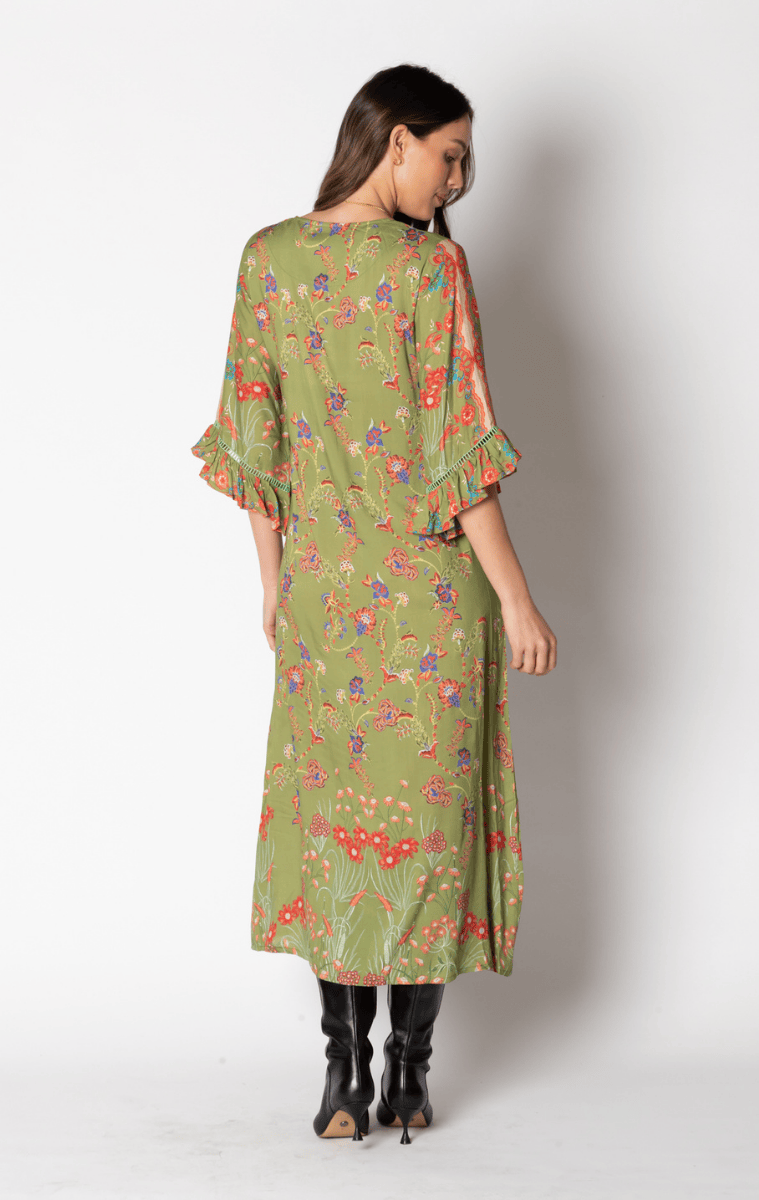Lula Soul Barcelona Shirred Midi Dress -Olive.