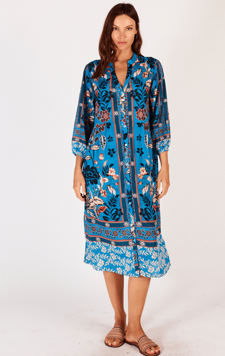 Lula Soul Palermo Button Dress Steel Blue.