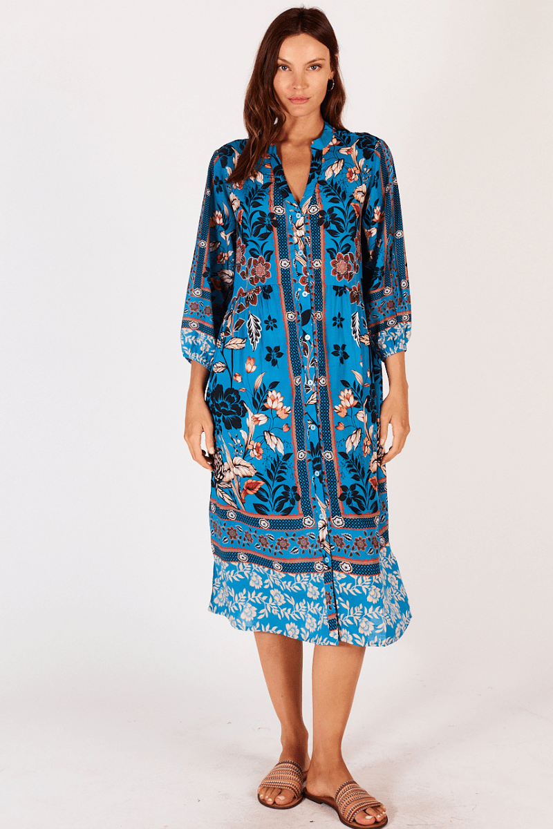 Lula Soul Palermo Button Dress Steel Blue.