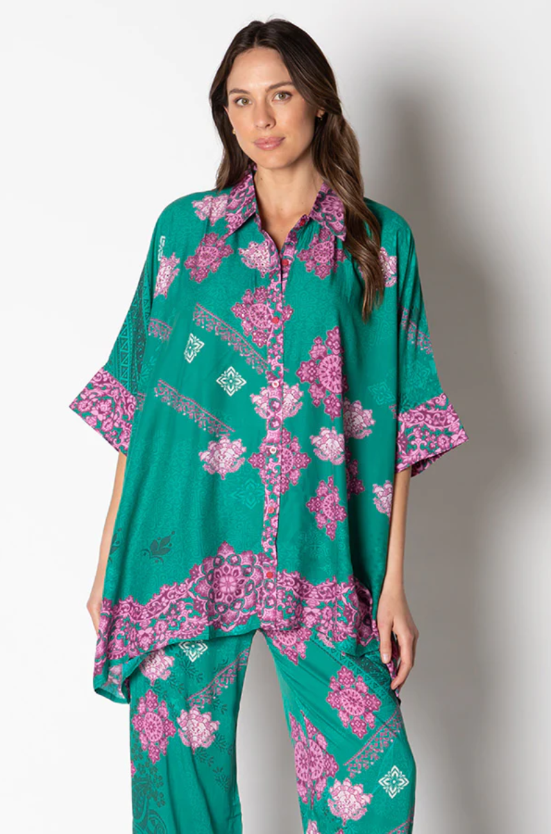 Lula Soul Zamora Kaftan Shirt - Forest.