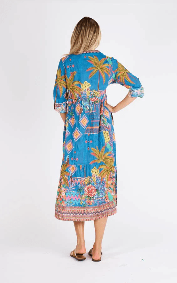 Lula Life Mika Midi Cotton Dress Ocean.