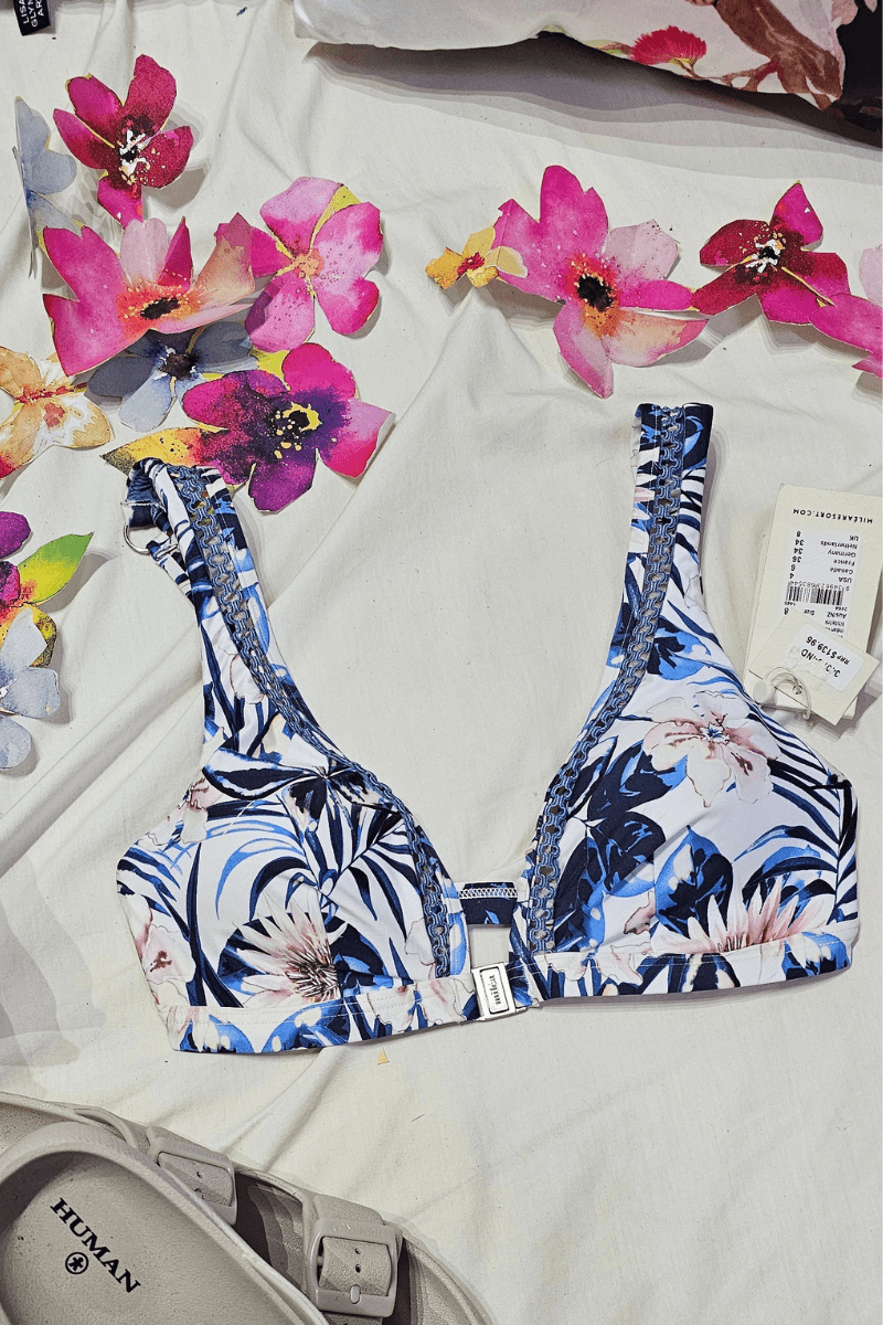 Milea Indian Ink D Cup Fixed Tri Bra Flowers.