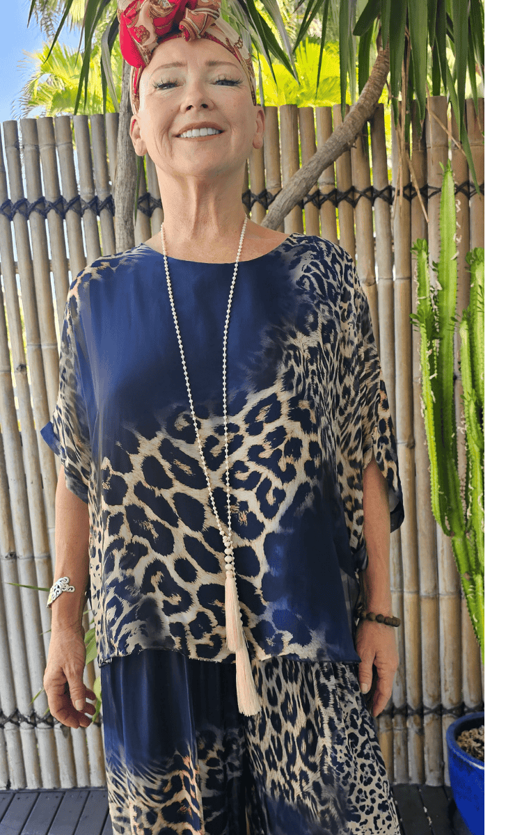 La Strada Silk Viscose Animal Print Navy Top.
