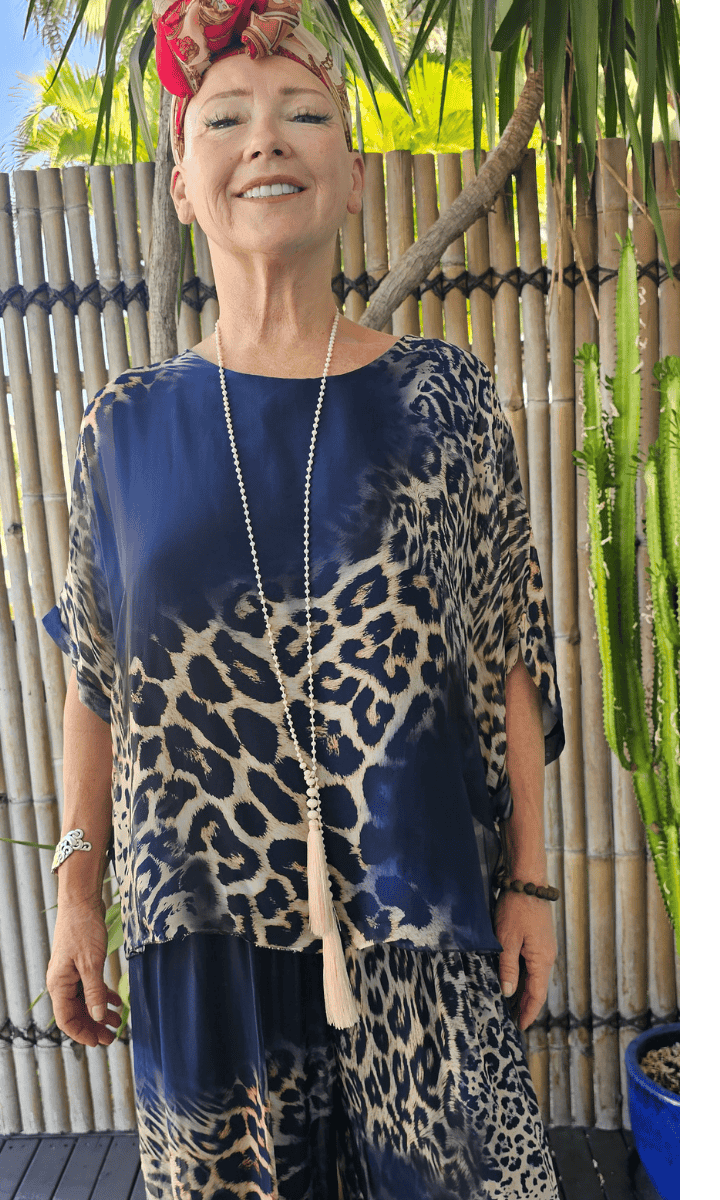 La Strada Silk Viscose Animal Print Navy Top.