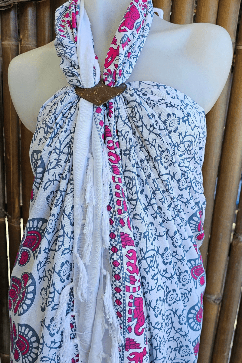 Rayon Wrap Pink Elephant Pattern Fringed Sarong.