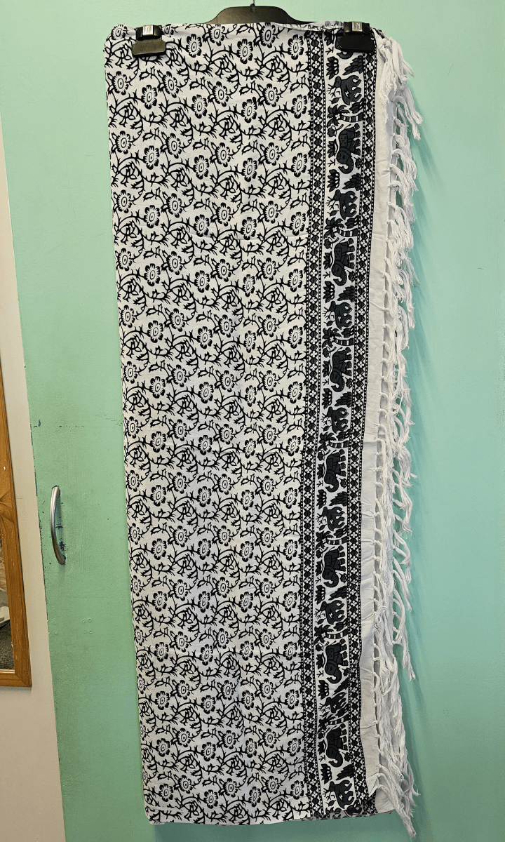 Rayon Sarong Wrap Elephant Patterned Fringed Sarong Tan/Black.