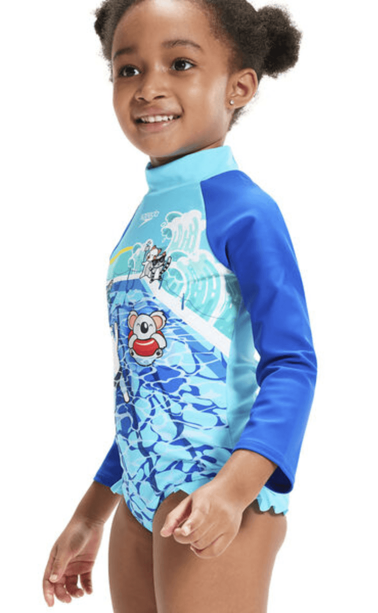 Speedo Toddler Girls Digital Long Sleeve Frill Surfsuit.