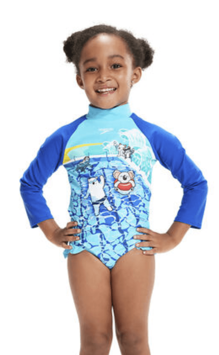 Speedo Toddler Girls Digital Long Sleeve Frill Surfsuit.