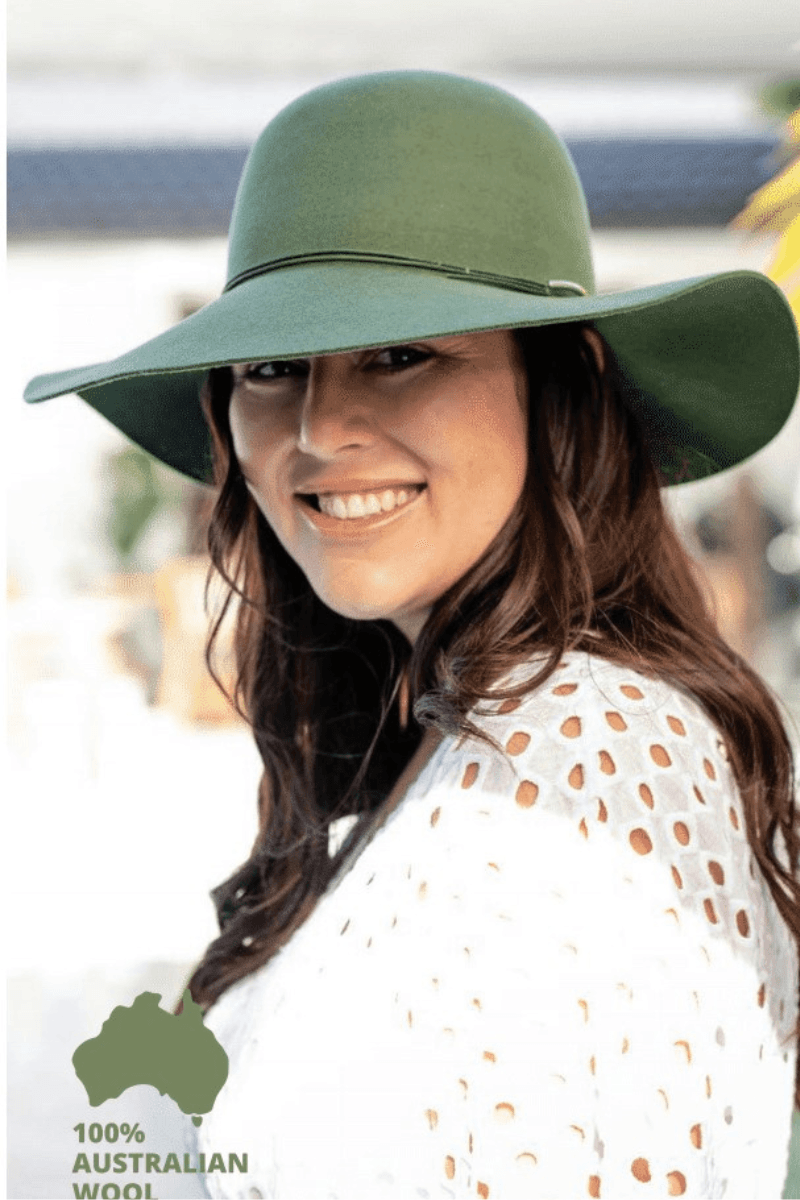 Sundaise Rani Floppy Wool Felt Hat - Moss.