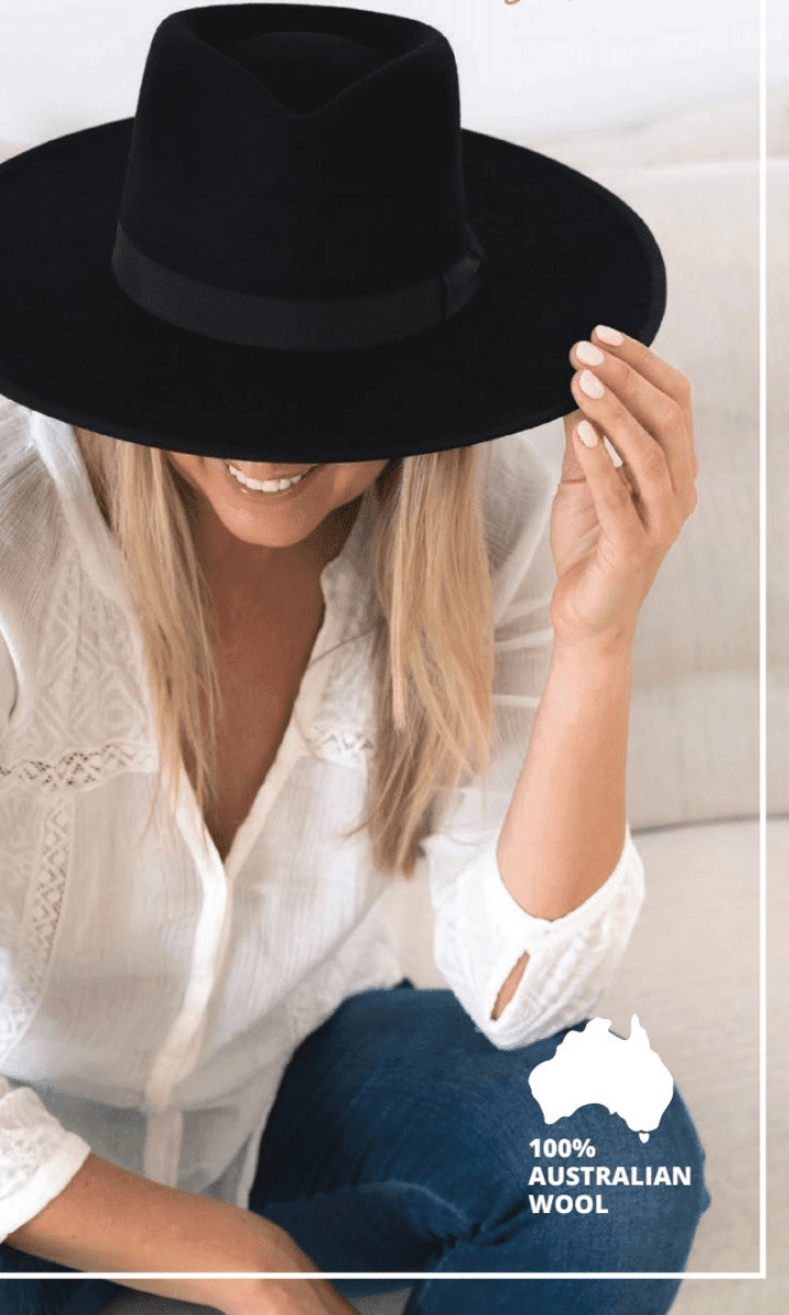 Sundaise Remy Panama Ribbon Edge Wool Felt Hat - Black.