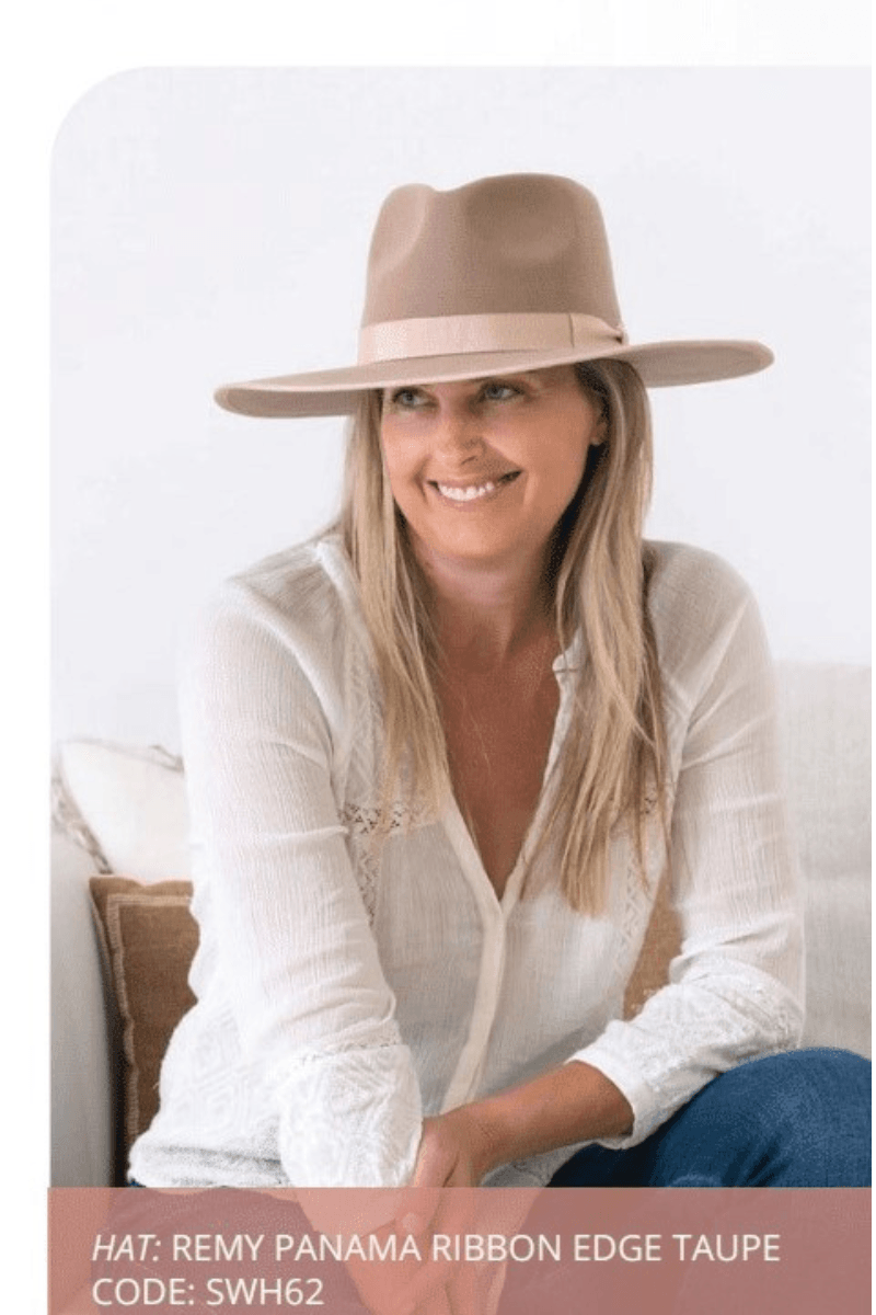 Sundaise Remy Panama Ribbon Edge Wool Felt Hat - Taupe.