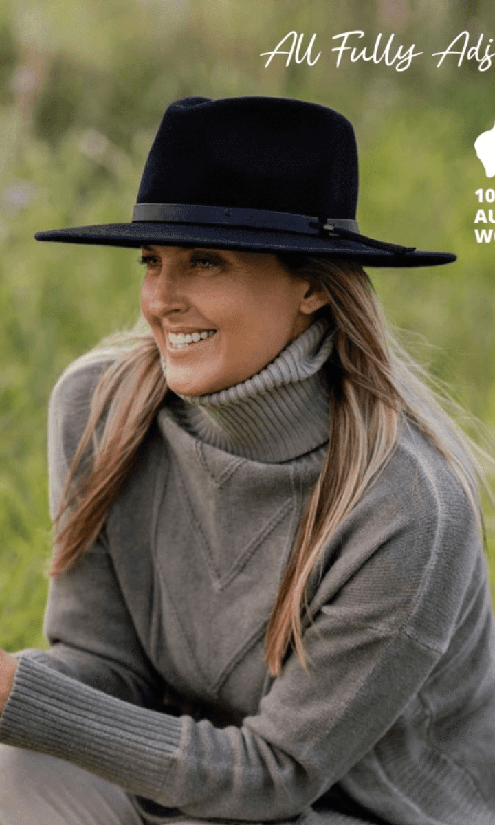 Sundaise Ricki Panama Suede Band Wool Felt Hat - Black.