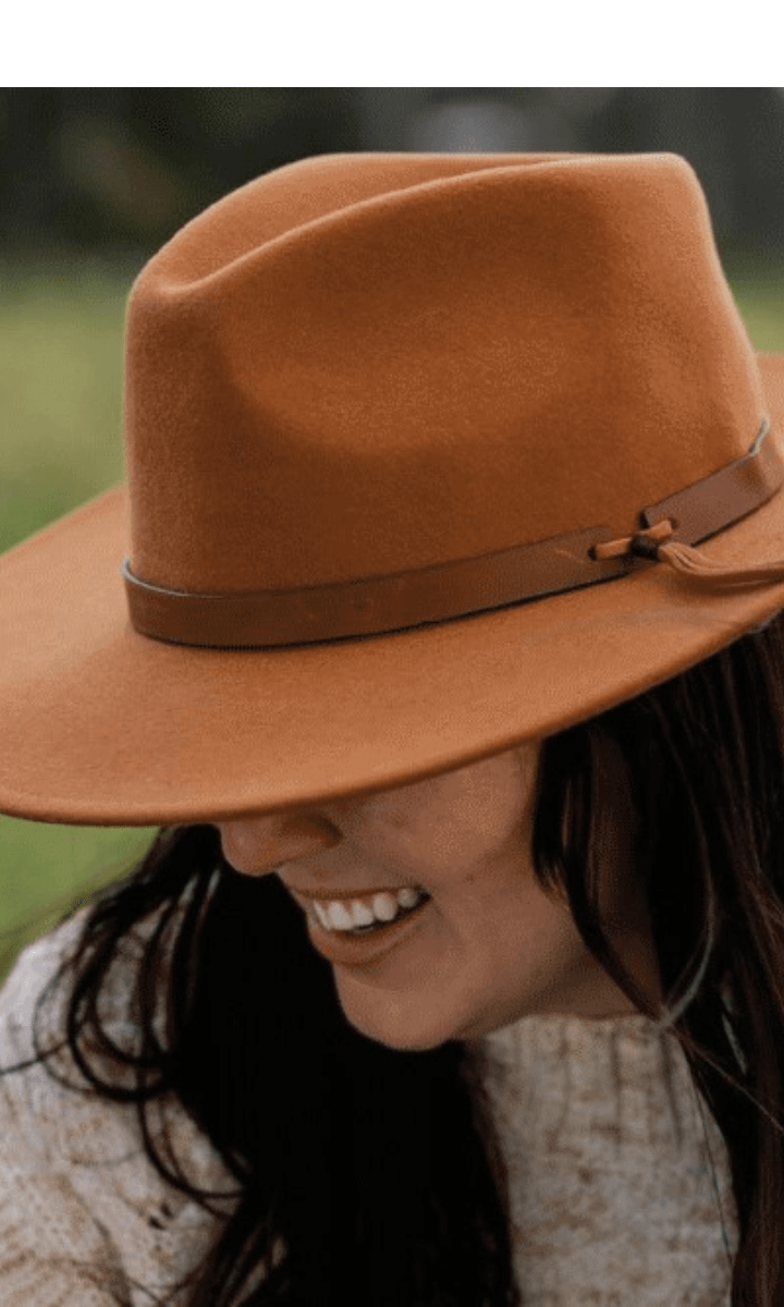 Sundaise Ricki Panama Suede Band Wool Felt Hat - Cinnamon.