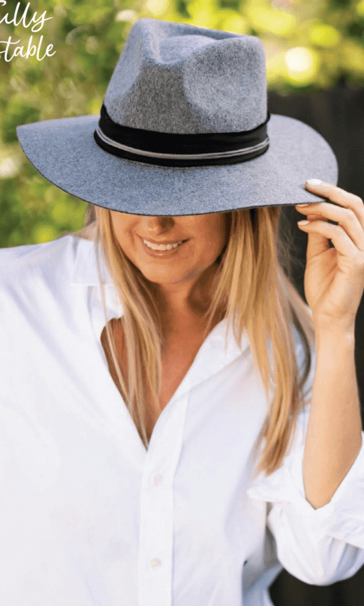 Sundaise Rudi Panama Ribbon Edge Wool Felt Hat - Grey Marle.