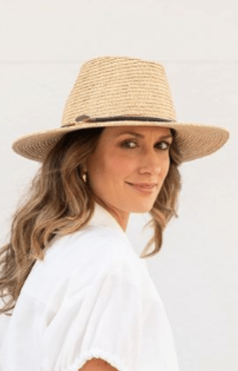Sundaise Aimee Panama Raffia W Leather Belt Trim Hat Natural.