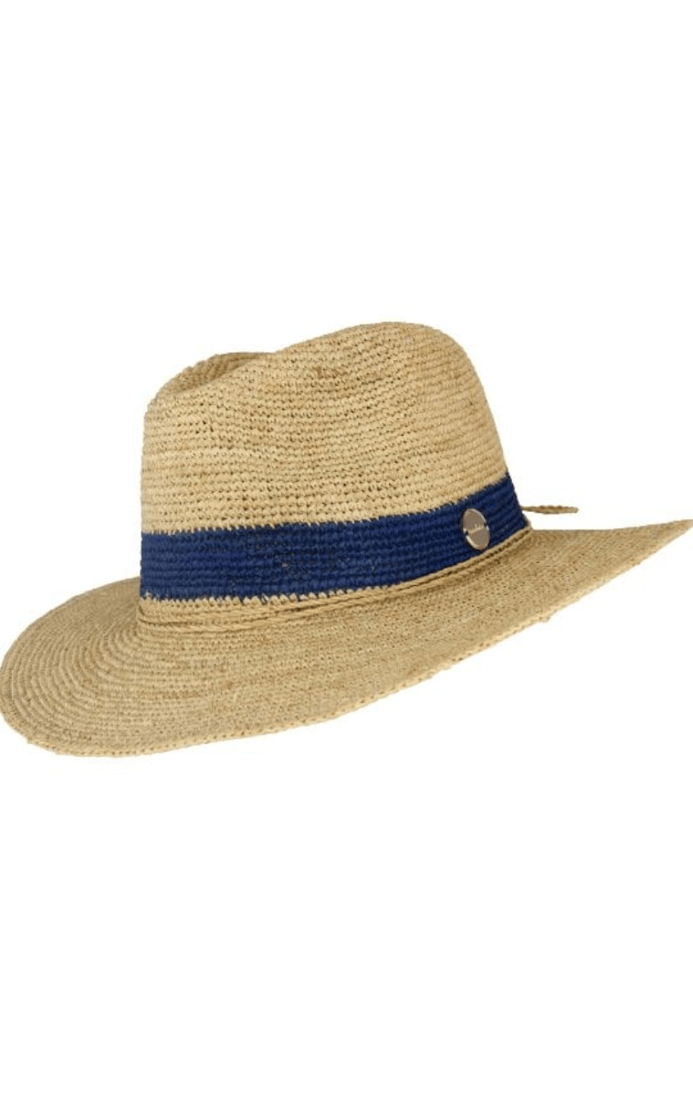 Sundaise Caroline Panama Raffia Natural/Navy Hat.