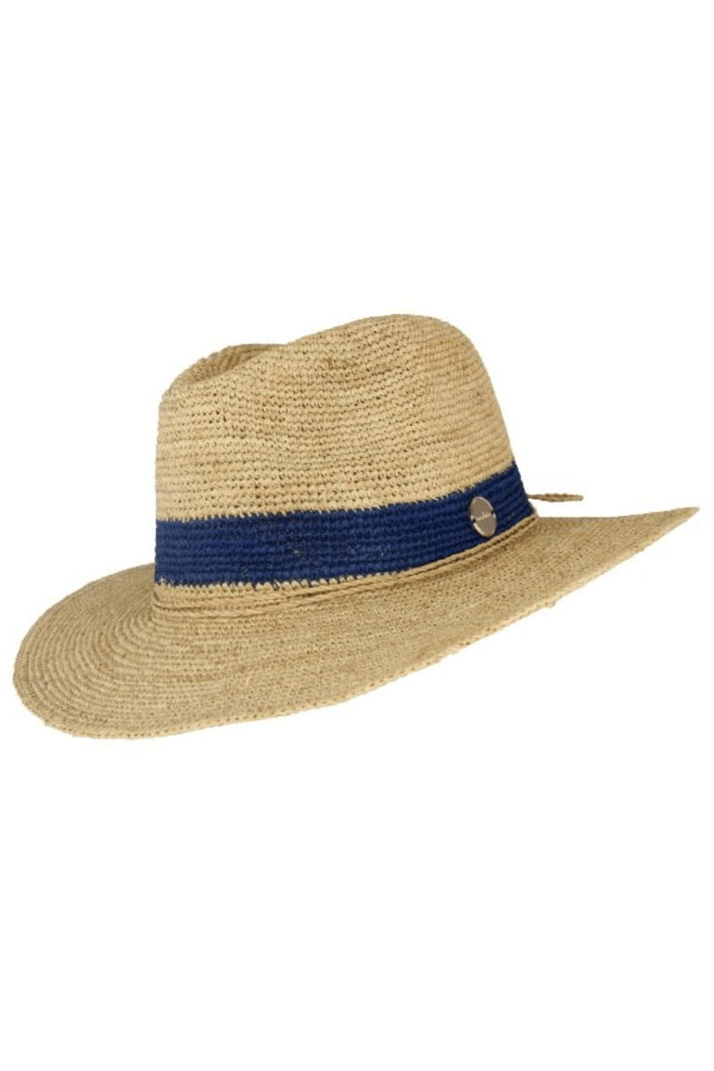Sundaise Caroline Panama Raffia Natural/Navy Hat.