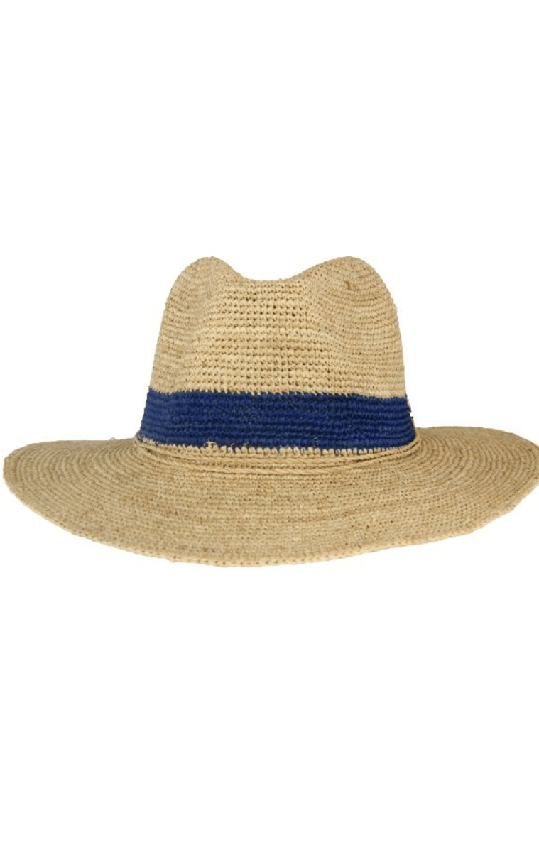 Sundaise Caroline Panama Raffia Natural/Navy Hat.