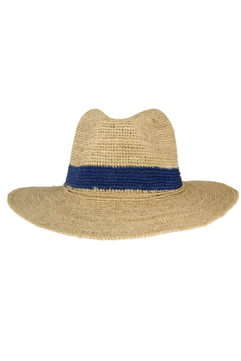 Sundaise Caroline Panama Raffia Natural/Navy Hat.