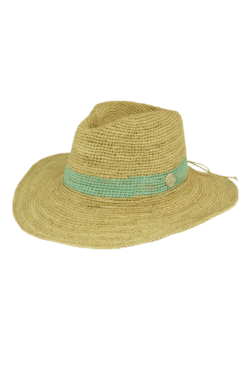 Sundaise Cecilia Panama Raffia Natural Mint Hat.