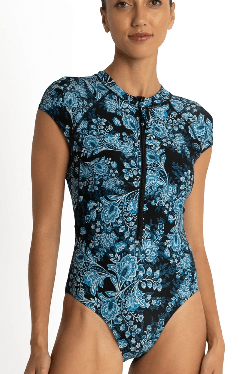 Sunseeker Alaska Ocean Sport Cap Sleeve Mastectomy One Piece Black.