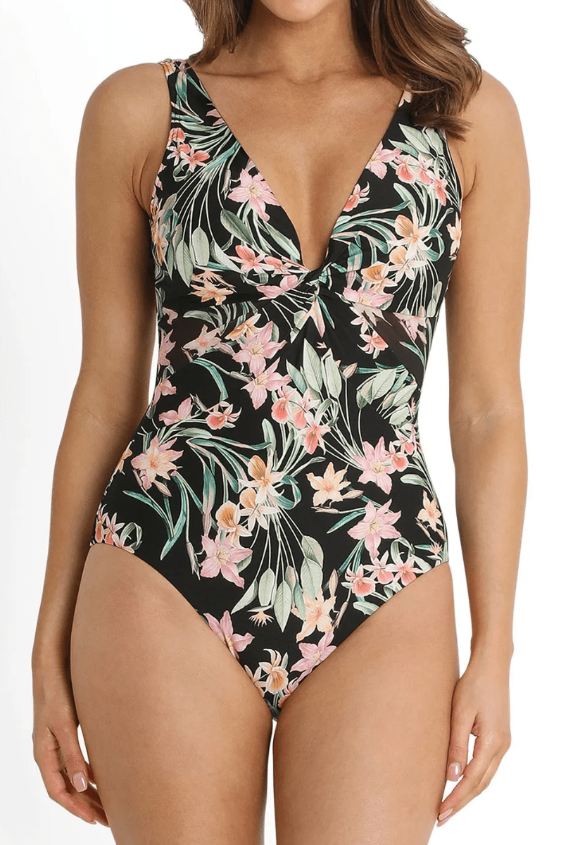 Sunseeker Camellia Gathered Twist Front One Piece - Black.