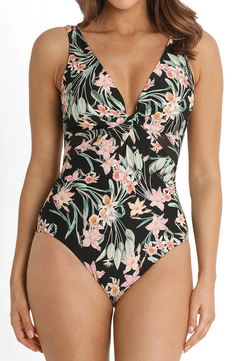 Sunseeker Camellia Gathered Twist Front One Piece - Black.
