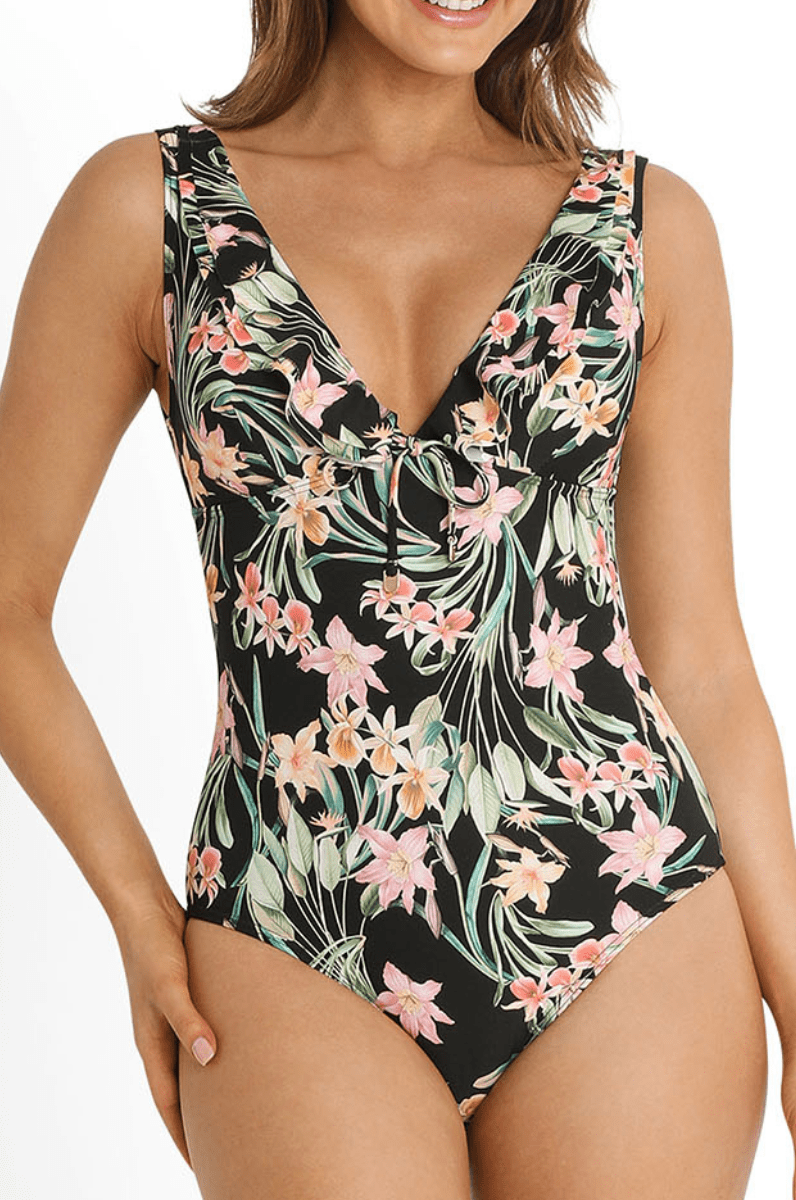 Sunseeker Camellia Frill One Piece Black.