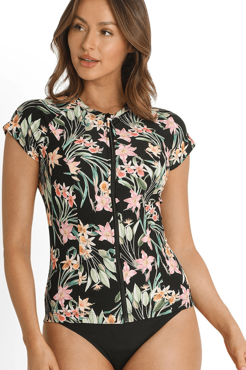 Sunseeker Camellia Short Sleeve Rash Vest Black.