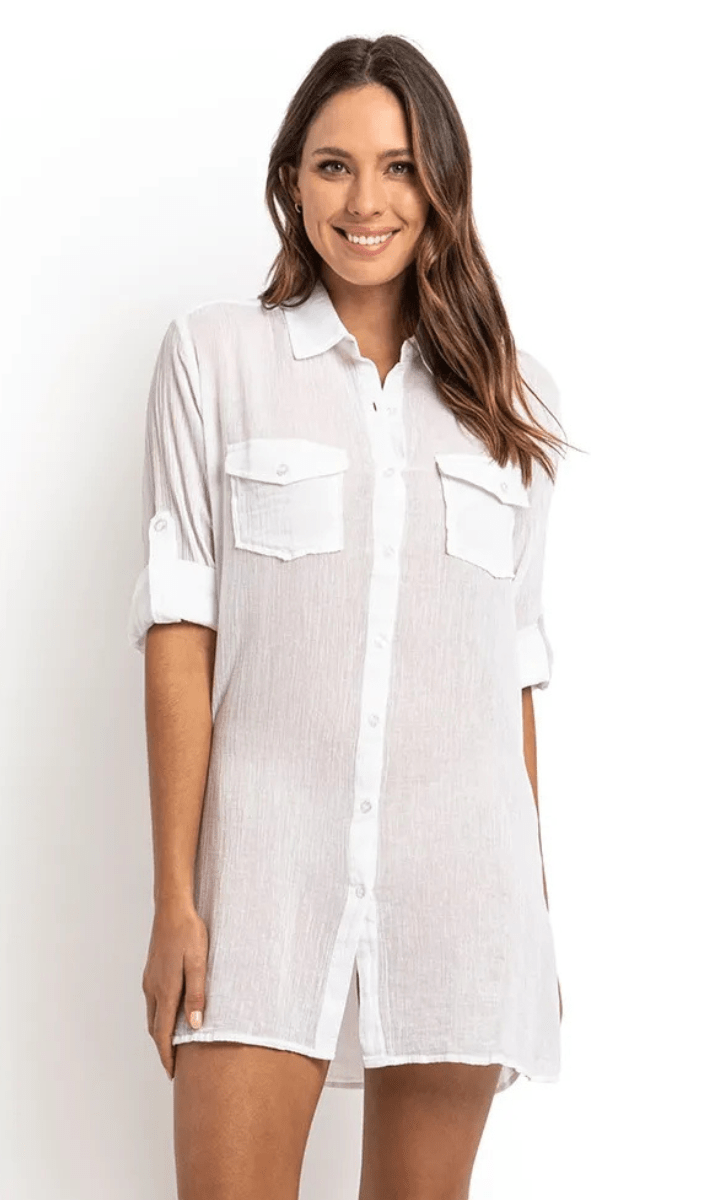 Sunseeker Resort Button Through Shirt - White.