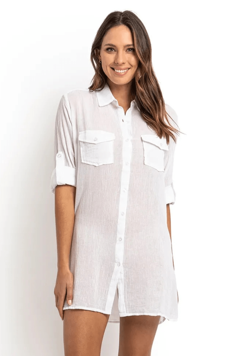 Sunseeker Resort Button Through Shirt - White.