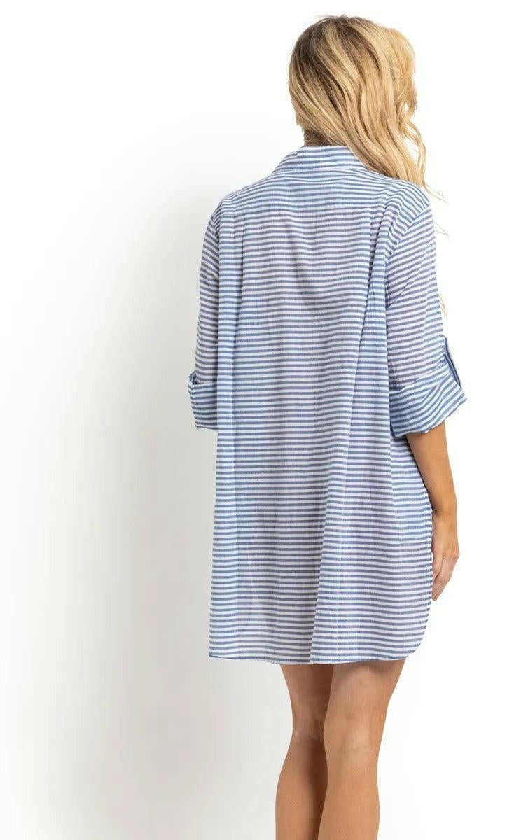 Sunseeker Summer Stripe Button Through Shirt Blue.