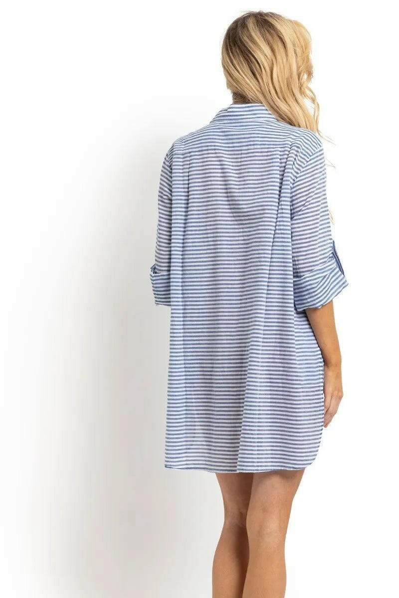 Sunseeker Summer Stripe Button Through Shirt Blue.