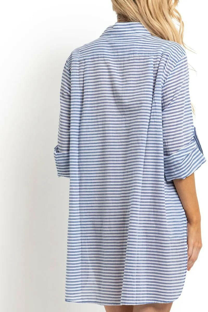 Sunseeker Summer Stripe Button Through Shirt Blue.