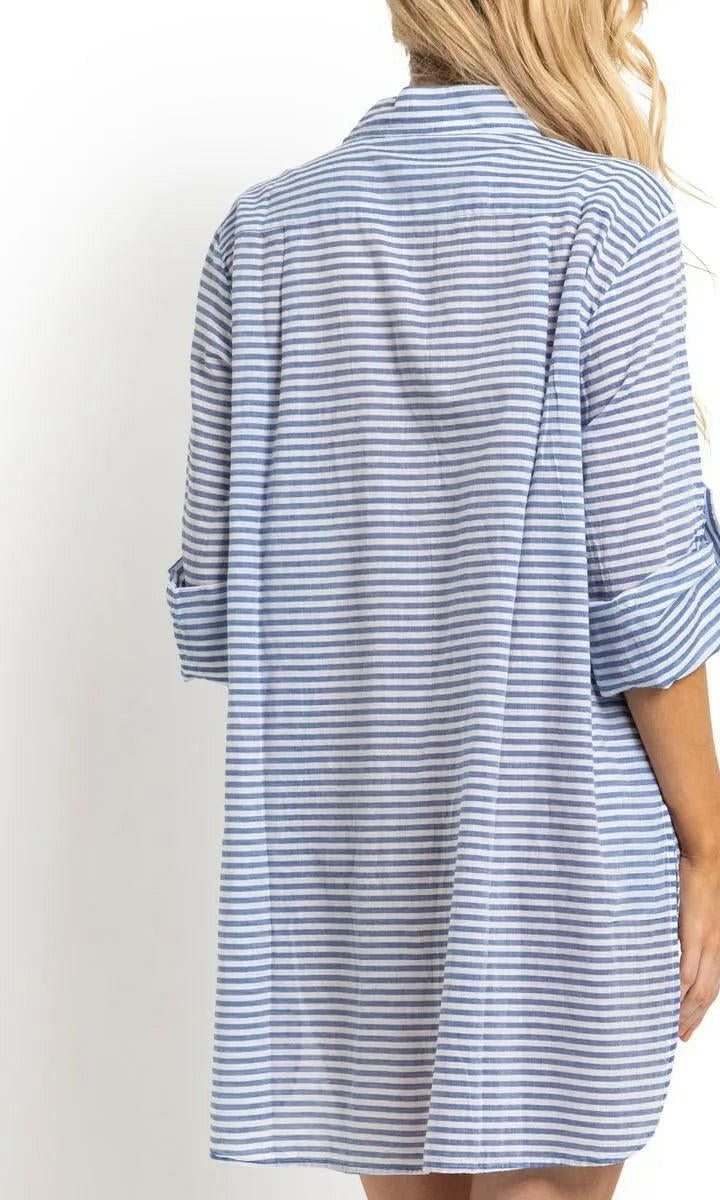 Sunseeker Summer Stripe Button Through Shirt Blue.