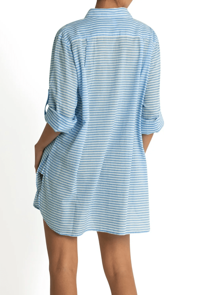 Sunseeker Summer Stripe Button Through Shirt Teal.