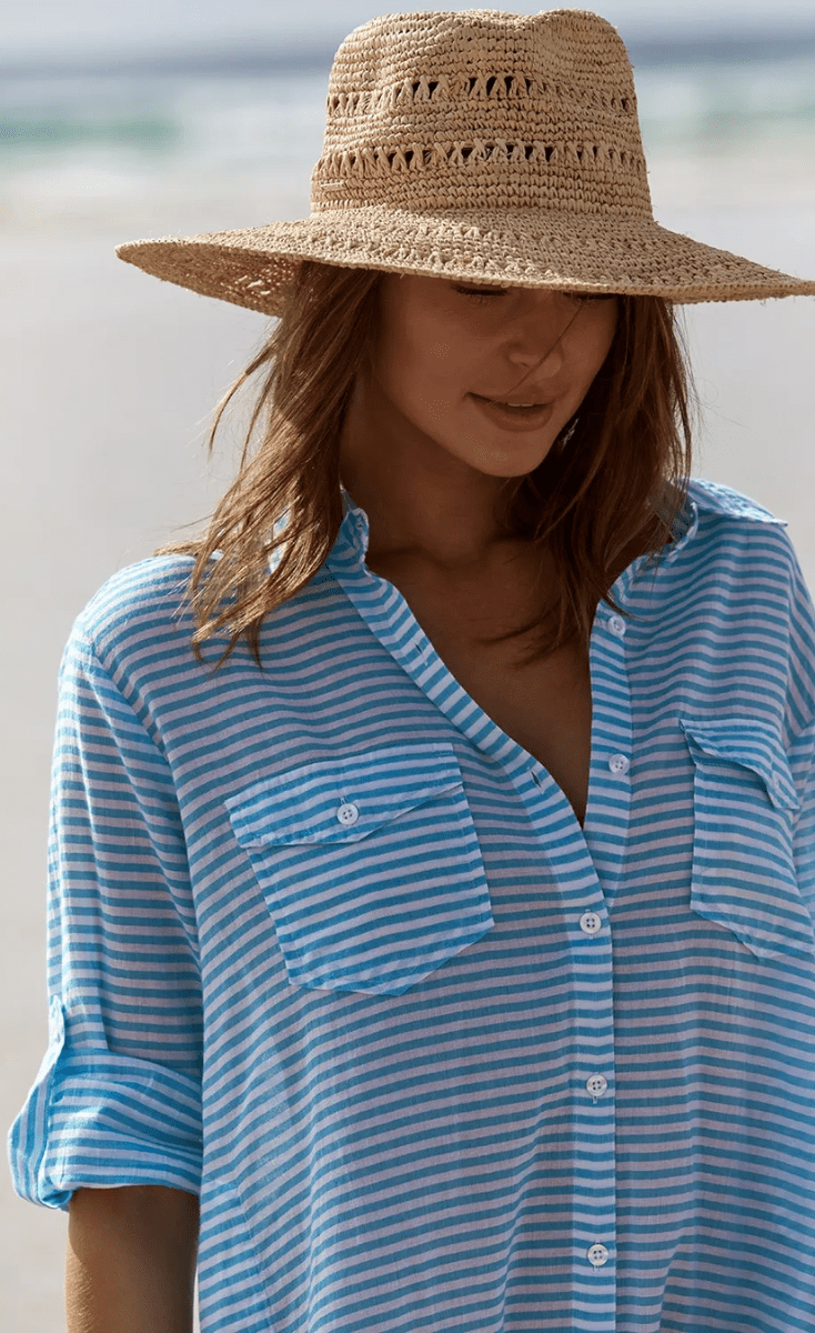 Sunseeker Summer Stripe Button Through Shirt Teal.