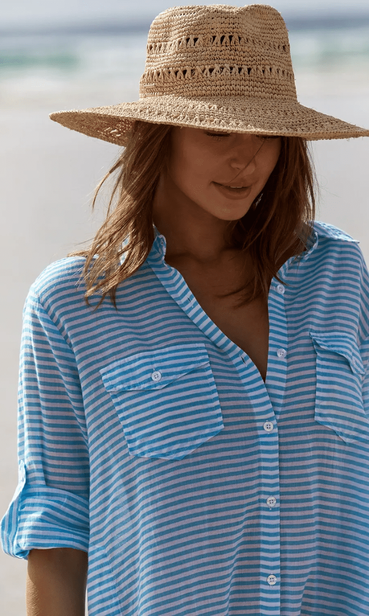 Sunseeker Summer Stripe Button Through Shirt Teal.