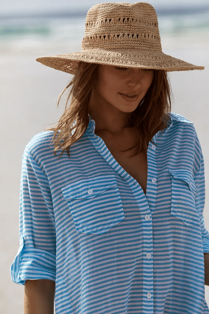 Sunseeker Summer Stripe Button Through Shirt Teal.