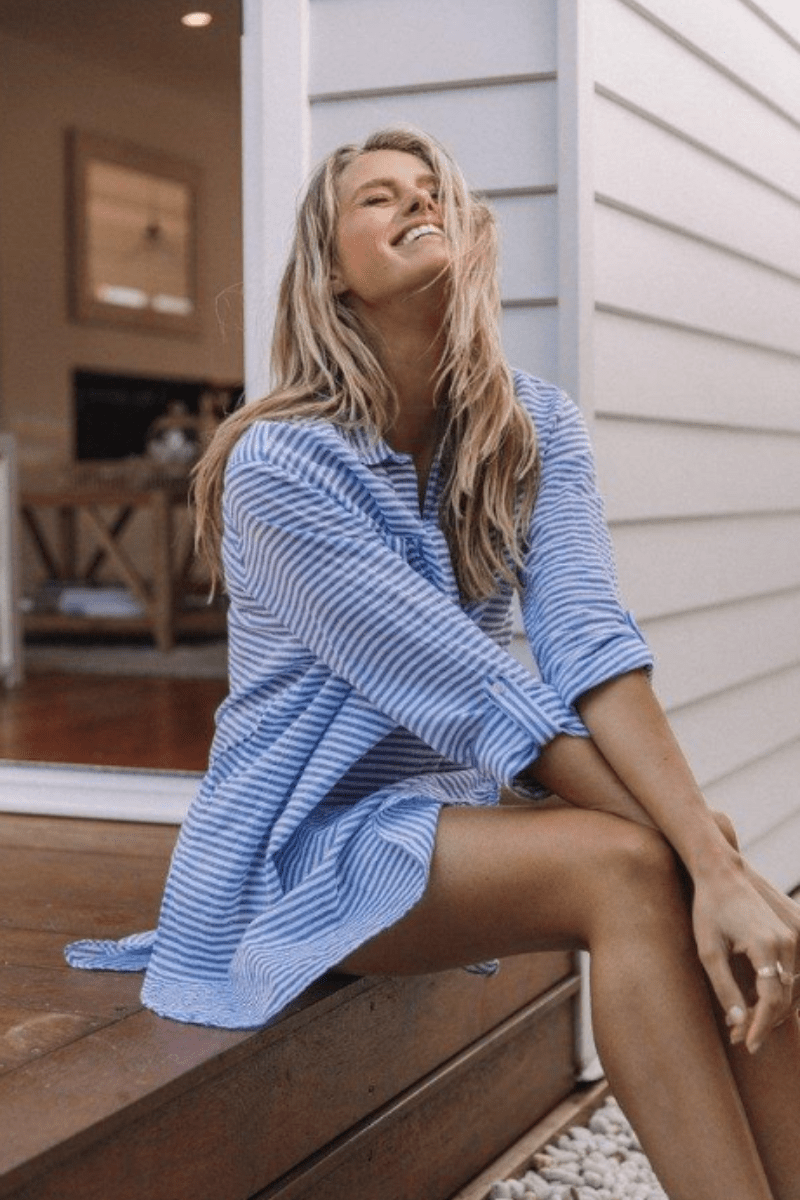 Sunseeker Resort Painters Summer Stripe Shirt - Blue & Khaki.