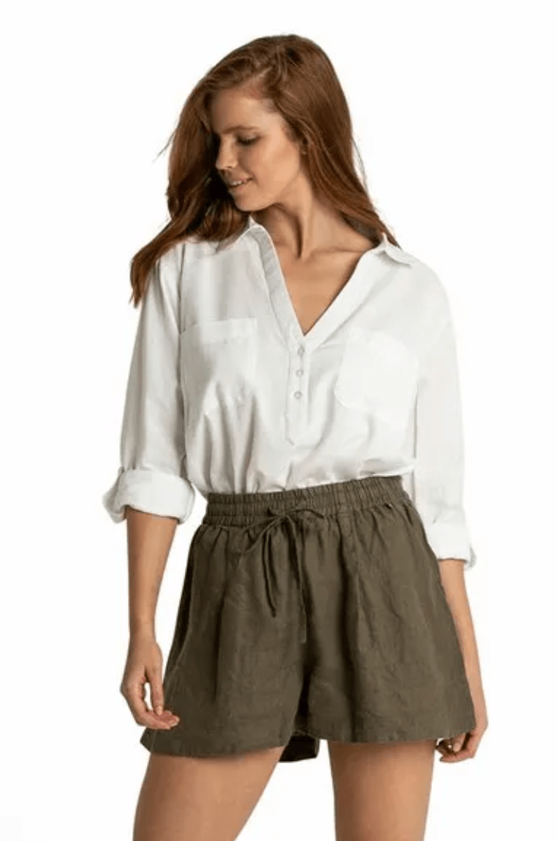 Sunseeker Resort 100% Linen Beach Shorts Khaki.