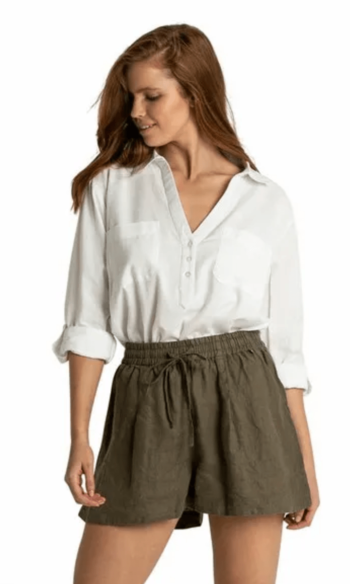 Sunseeker Resort 100% Linen Beach Shorts Khaki.