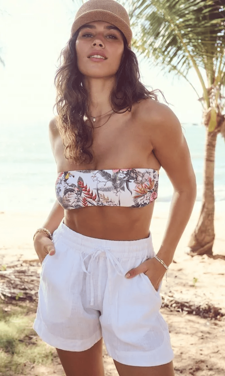 Sunseeker Resort 100% Linen Beach Shorts White.