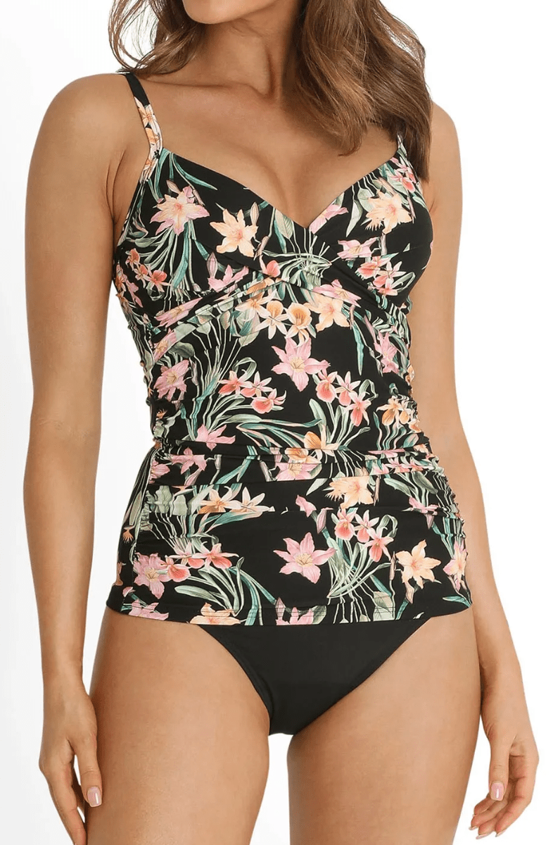 Sunseeker Camellia Twist Front Singlet Black.