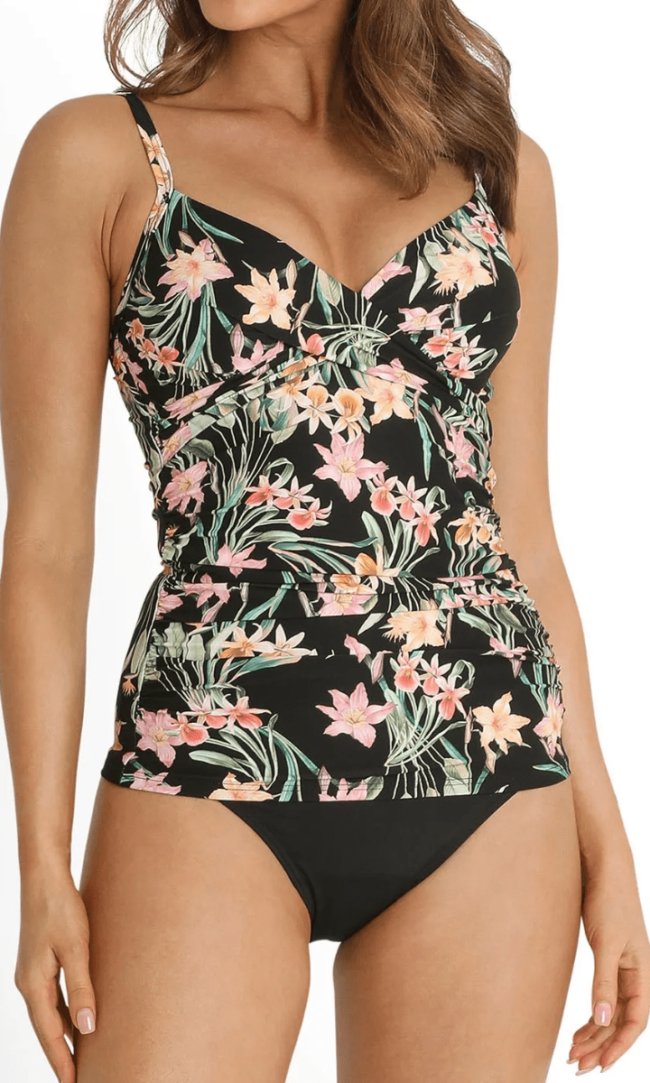 Sunseeker Camellia Twist Front Singlet Black.